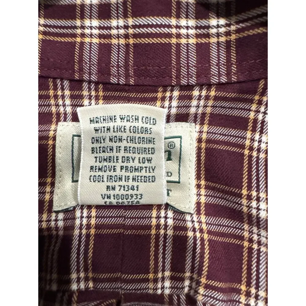 L.L. Bean Men's XXL Tall Burgundy Plaid Cotton Shirt, Traditional Fit
